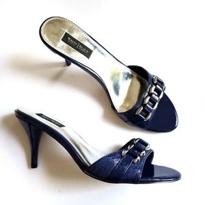 WHBM blue silver slip on backless sandal s…